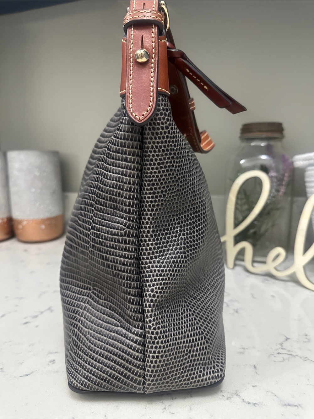 Dooney & Bourke Gray Lizard-Embossed Hobo Bag - Picture 3 of 14